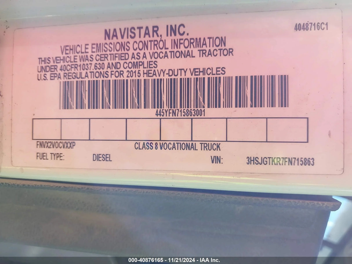 2015 International 660S - Second Truck Parts