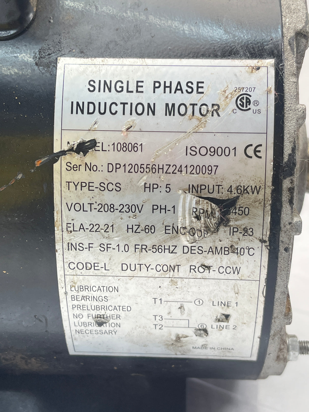 108061 Genuine Vevor Air Compressor Electric Motor RPM 3450 HZ 60