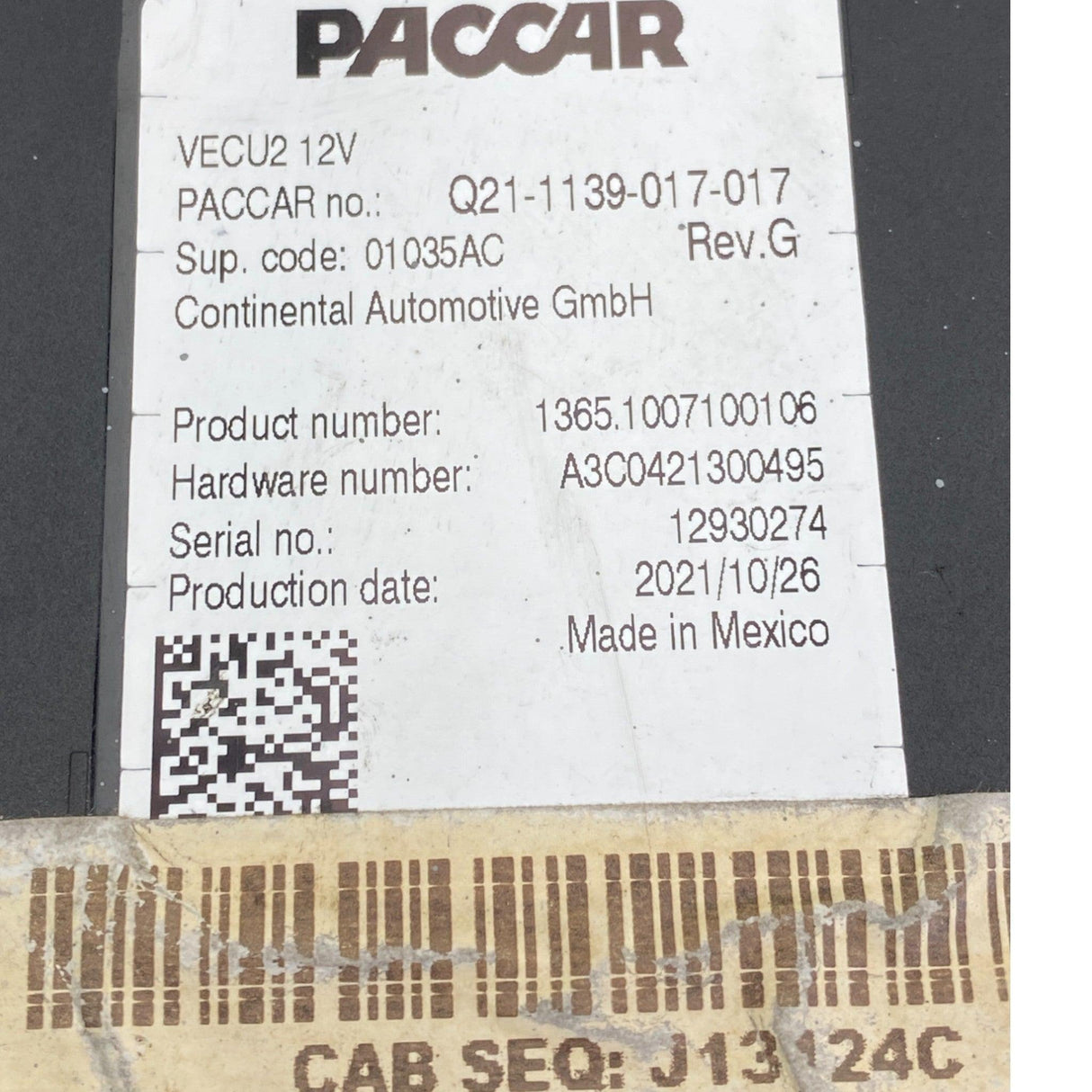 Q21-1139-017-017 Genuine Paccar VECU Cab Control Module - Second Truck Parts