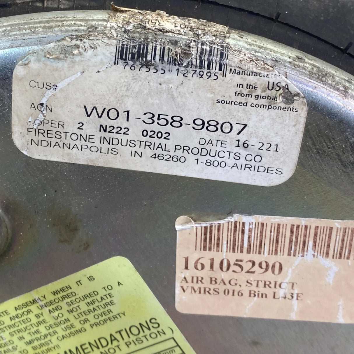 W01-358-9807 Genuine Firestone Air Spring - Second Truck Parts