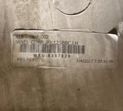 A18-64907-002 Genuine Freightliner White Left Driver Extension Cowl