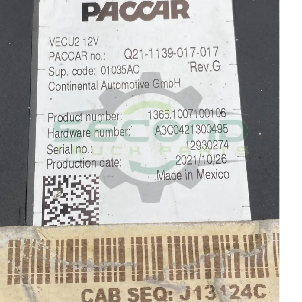 Q21-1139-017-017 Genuine Paccar VECU Cab Control Module - Second Truck Parts