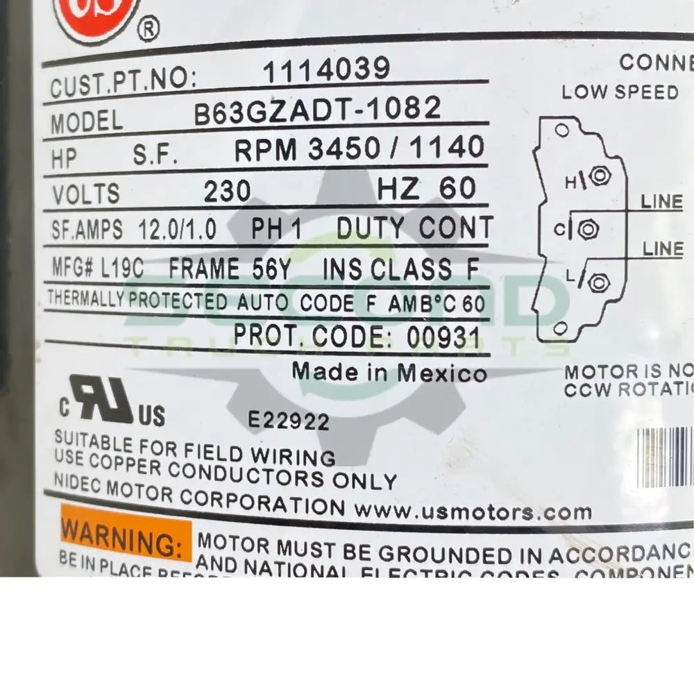 1114039 Genuine US Motors SPA Motor B63Gzadt-1082 Model - Second Truck Parts