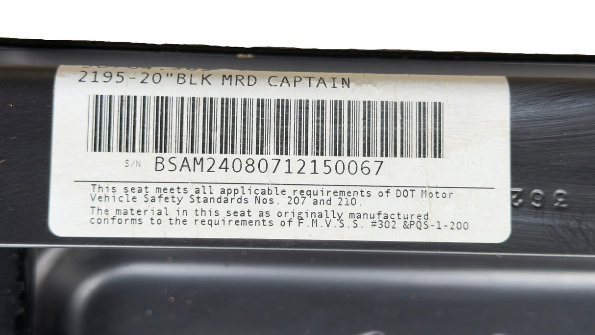 Duroshox 2195 20” Black Captain Air Ride Truck Driver Seat P/N 324696-01 - Second Truck Parts