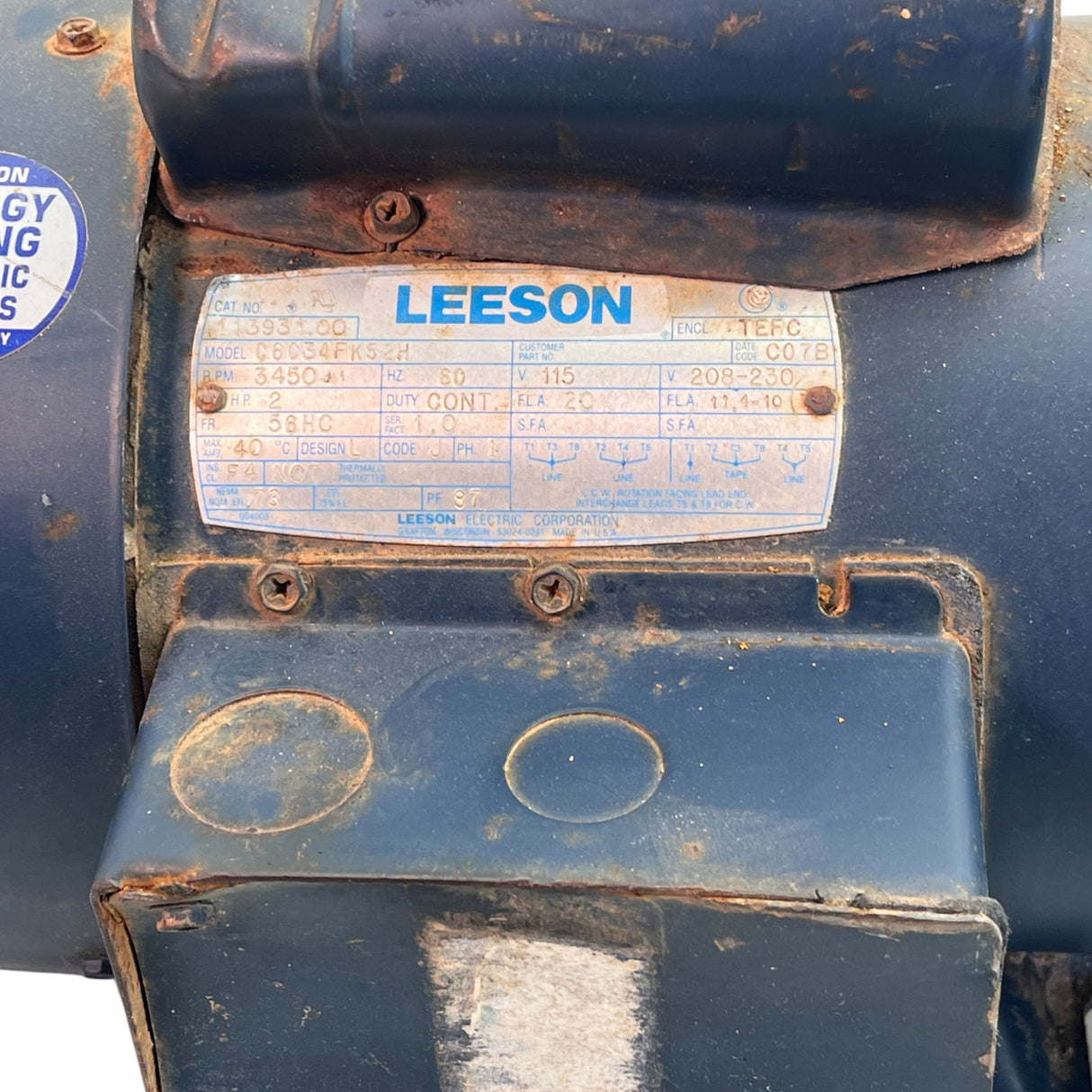 C6C34FK52H Genuine Leeson Electric Motor - Second Truck Parts