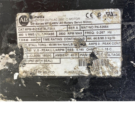 MPM-B2153F-MJ72AA Genuine Allen Bradley AC Rotary Servo Motor - Second Truck Parts