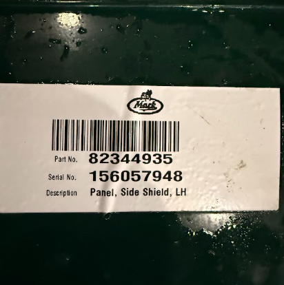 82344935 Genuine Mack Green Left Side Shield Panel - Second Truck Parts