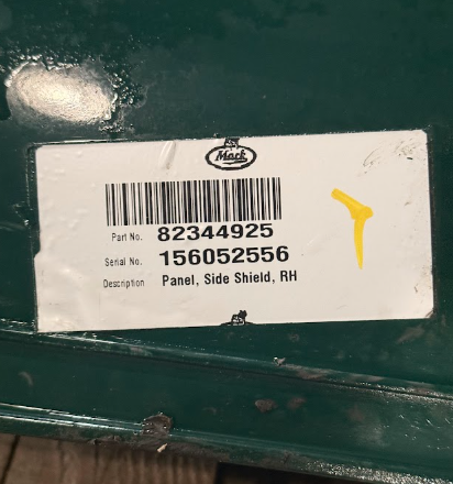 82344925 Genuine Mack Green Right Side Shield Panel - Second Truck Parts