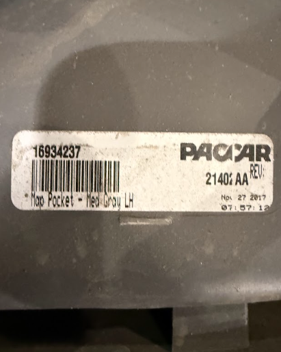 S60-1522-200671 Genuine Paccar Gray Left Side Door Interior Panel