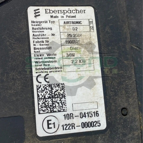 10R-041516 Genuine Eberspacher Diesel Bunk Heater - Second Truck Parts