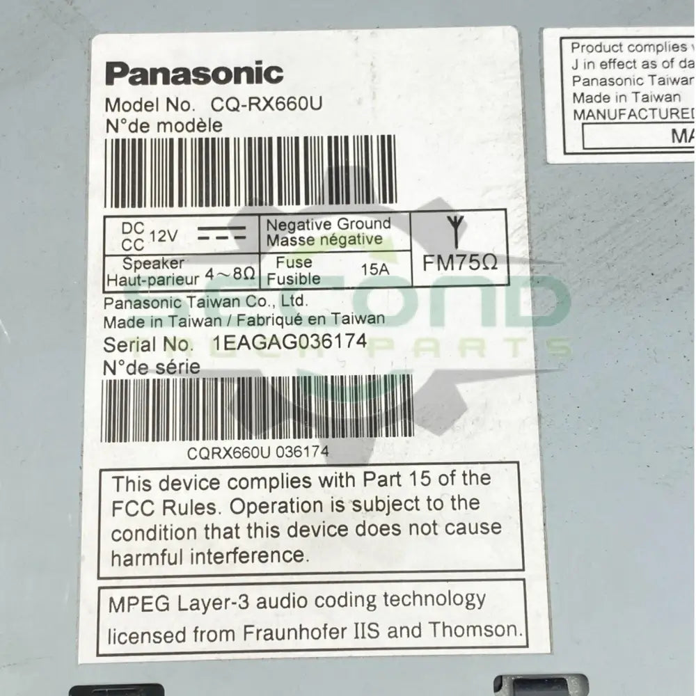 CQ-RX660U Genuine Panasonic Radio CD/MP3/WMA - Second Truck Parts