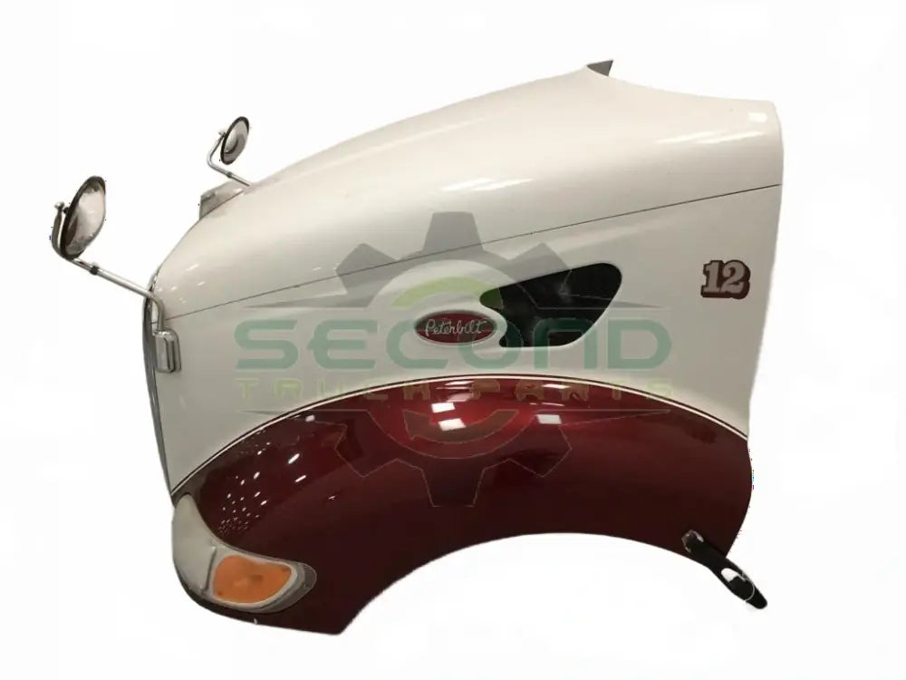 Groomed Pete387 hood with spot mirrors OEM - Second Truck Parts