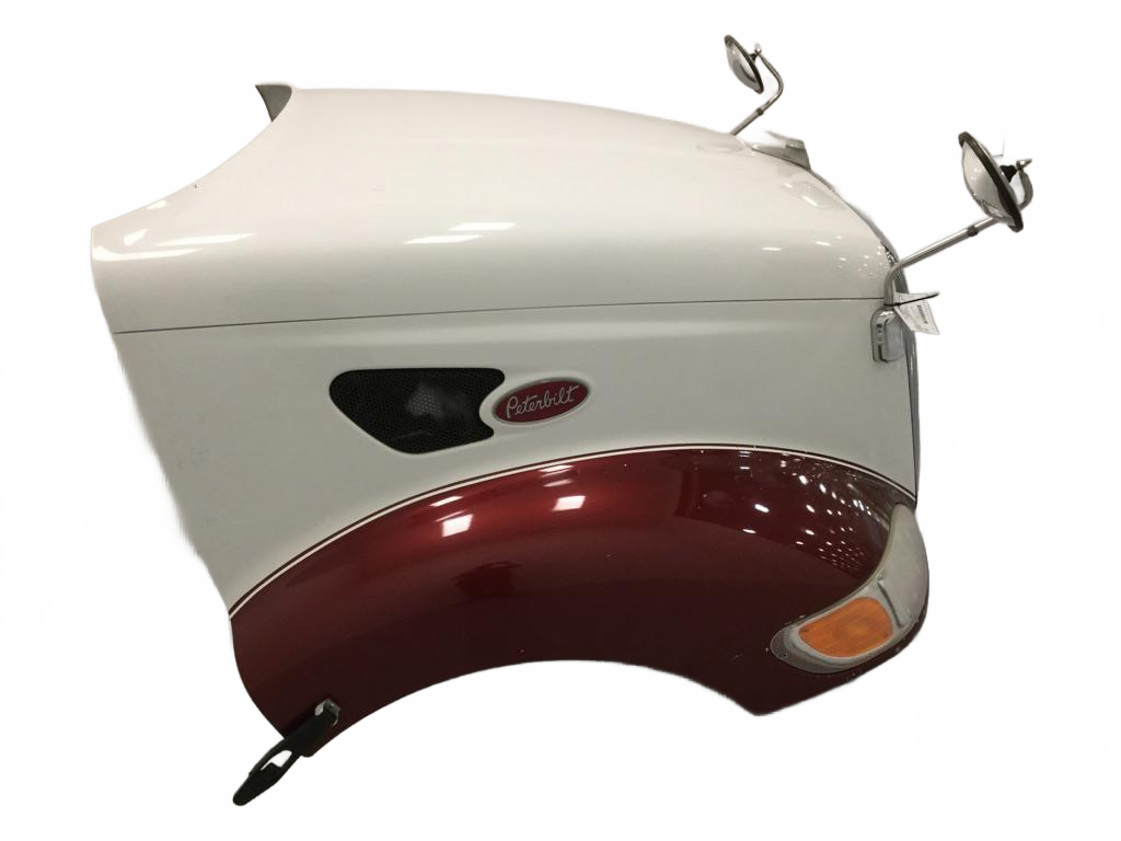 Groomed Pete387 hood with spot mirrors OEM - Second Truck Parts